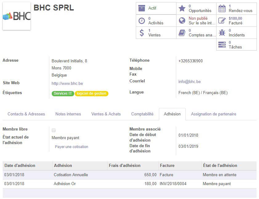 Une fiche membre MyOdoo Networker Capture d'écran fiche membre MyOdoo Networker